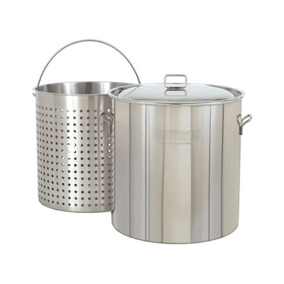 Bayou Classic 102 Quart Stainless Steel Stockpot w/ Lid, Basket & Helper Handle (1102)