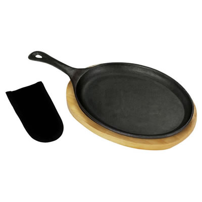 Bayou Classic Cast Iron Fajita Pan w/ Wooden Tray (7408)