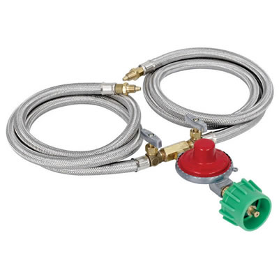 Bayou Classic Dual 36" Stainless High Pressure Braided Hose Regulator Kit -10 PSI Regulator with Dua